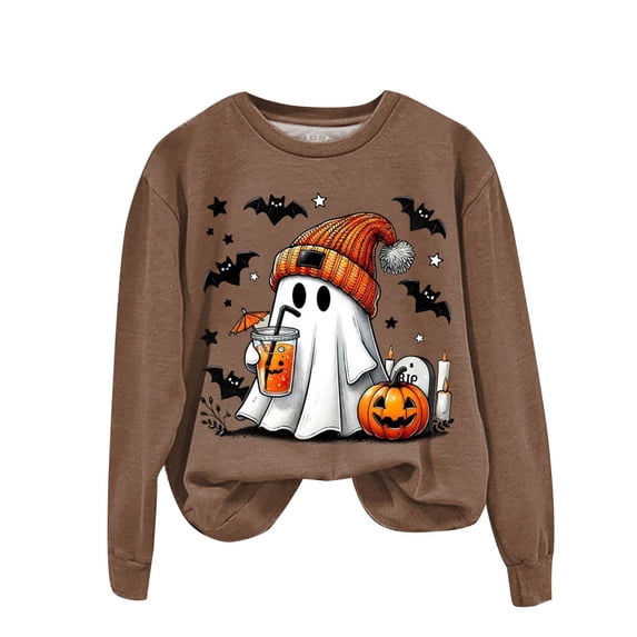 Kakishop Halloween Womens Clothing I'M Fine Women Shirt Funny Halloween Clothes Top,Brown
