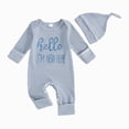 thumbnail image 1 of Kakishop Im New Here Newborn Outfit Boy Girl Long Sleeve Letter Romper Ribbed Knit Jumpsuit Baby Girl Preemie Coming Home Outfit (Sky Blue,0-3 Months), 1 of 6