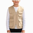 thumbnail image 1 of Kakishop Kids Boys Utility Vest Multi Pocket Zip Up Sleeveless Waistcoat Lightweight Breathable Cargo Vest (Khaki,9-11 Years), 1 of 7