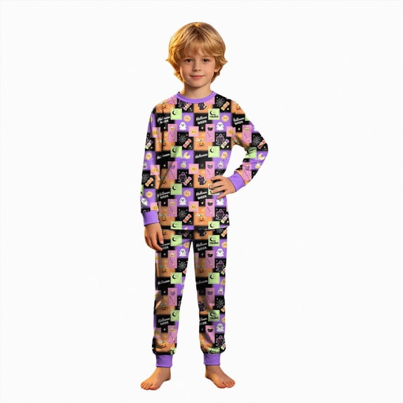 Kakishop Kids' Sibling Matching Halloween and Holiday Pajama Sets 2 Pcs PJS (Purple,6-7 Years)
