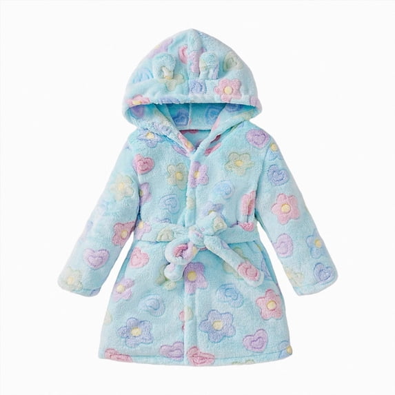 Kakishop Kids Toddler Boys Girls Fleece Robe Soft Hooded Bathrobe Pajamas Sleepwear Children Bath Robe 1T 2T 3T 4T 5T 6T (Light Blue,5-6 Years)