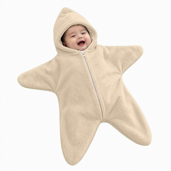 Kakishop Newborn Baby Star Shape Hooded Zipper Onesie Infant Winter Warm Solid Color Halloween Outfit (Khaki,0-3 Months)