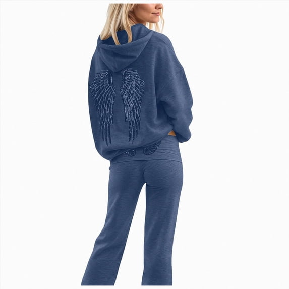 Kakishop Outfit Sets for Women 2 Piece Sets Winter Casual Tracksuit Long Sleeve Lounge Set Outfits with Pockets (Navy,L)