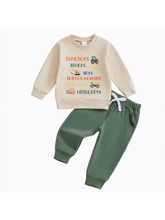 Toddler Baby Boy Clothes 3 6 9 12 18 24 Months Fall Outfits Long Sleeve Sweatshirt Tops + Pants Set (White,18-24 Months)