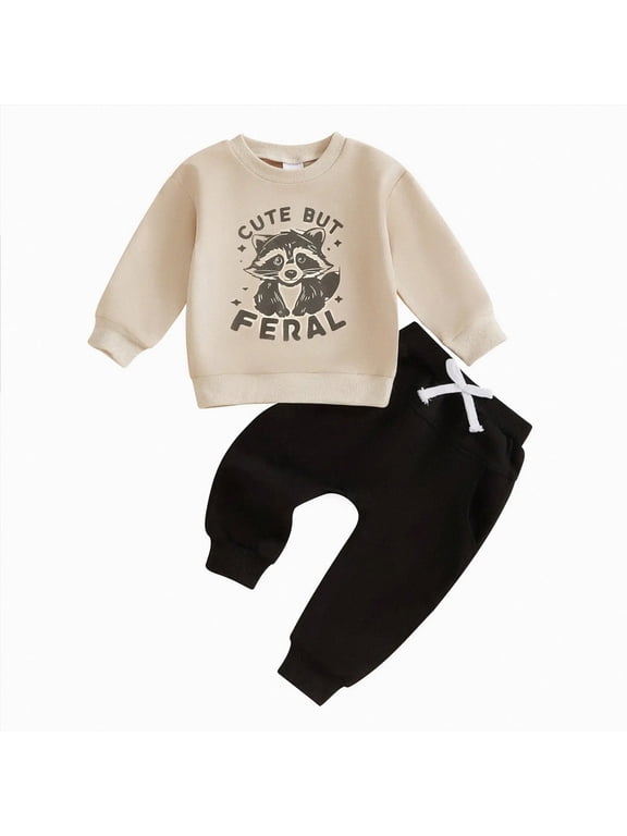 Toddler Baby Boy Clothes Set Long Sleeve Crewneck Sweatshirt Top Pants Cute Infant Fall Winter Outfits Baby Boy Clothes (Khaki,18-24 Months)