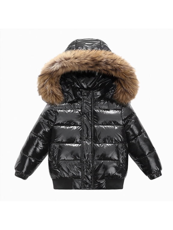 Toddler Baby Winter Coat Girls Hooded Warm Outwear Windproof Coat Thick Winter Girls Coat for Kids (Black,1-2 Years)