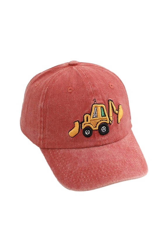 Toddler Boy Baseball Cap Cute Embroidery Excavator Kids Baseball Cap Adjustable Cotton Washed Vintage Cowboy Hat for Boys Girls,Watermelon Red