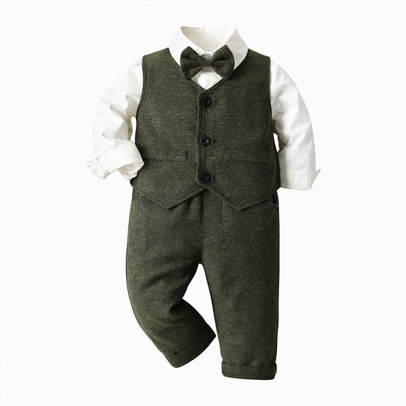 Kakishop Toddler Boy Clothes Suit Gentleman Wedding Outfits, Formal Dress Shirt+Bowtie+Vest+Pants (AG,120)