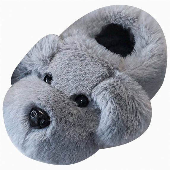 Kakishop Toddler Boys Girls Cute Dog Slippers Kids Warm Fuzzy Bedroom House Shoes Grey, 7(18-24 Months)