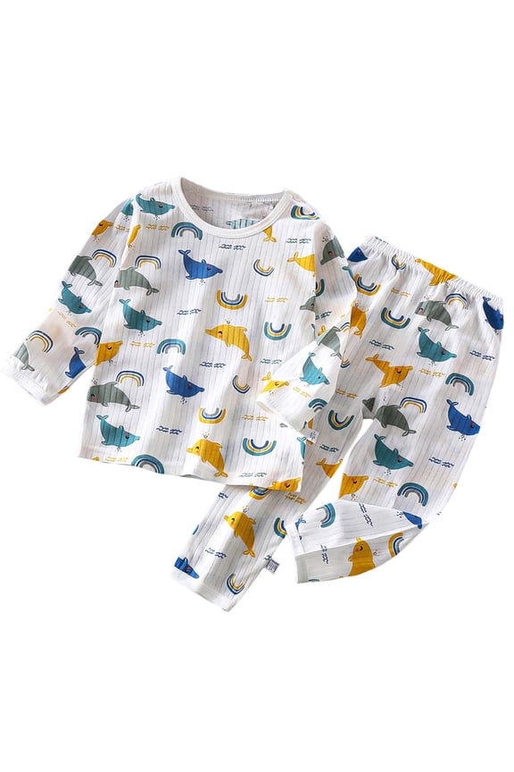 Toddler Boys Planet Pajamas Dinosaur Cotton Kids Truck 2 Piece Train Kids Pjs Sleepwear Boys' Clothing Sets,Blue