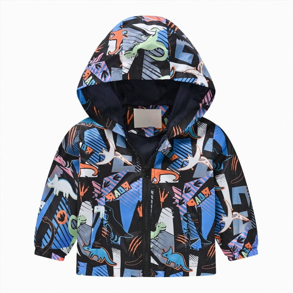 Kakishop Toddler Rain Jacket Kids Cartoon Windbreaker Coat Baby Girl Boy Zip Hooded Outerwear Fall Infant Raincoat (Blue,2-3 Years)