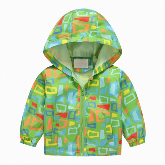 Kakishop Toddler Rain Jacket Kids Cartoon Windbreaker Coat Baby Girl Boy Zip Hooded Outerwear Fall Infant Raincoat (Green,3-4 Years)