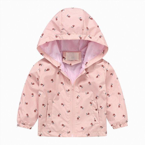 Kakishop Toddler Rain Jacket Kids Cartoon Windbreaker Coat Baby Girl Boy Zip Hooded Outerwear Fall Infant Raincoat (Pink,2-3 Years)