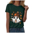 thumbnail image 1 of Kakishop Women Fall Halloween Doodles V Neck Shirt Funny Family Party Celebration Short Sleeve Tee Pumpkin Graphic Thanksgiving Tops Womens T Shirts(Dark Green,XL), 1 of 7