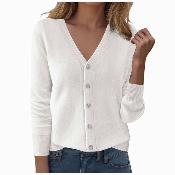 Kakishop Women’s Chunky Knit Cardigan Waffle Knit Button Down Oversized V Neck Fall Sweater for Casual Layering,White