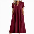 thumbnail image 1 of Kakishop Womens Casual Dresses Wrap V Neck Dress A-Line Ruffle Sleeve Summer Sundress Fashion 2026 (Red,L), 1 of 4