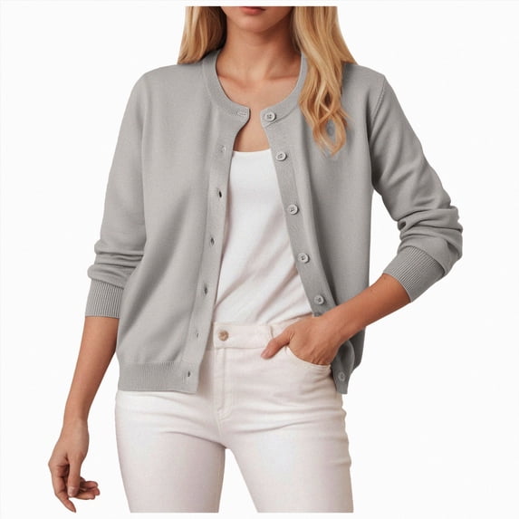 Kakishop Womens Lightweight Cardigan Sweaters Trendy Button Up V-Neck Knit Cardigans Shrug Summer Fashion Autunm Clothes,Grey