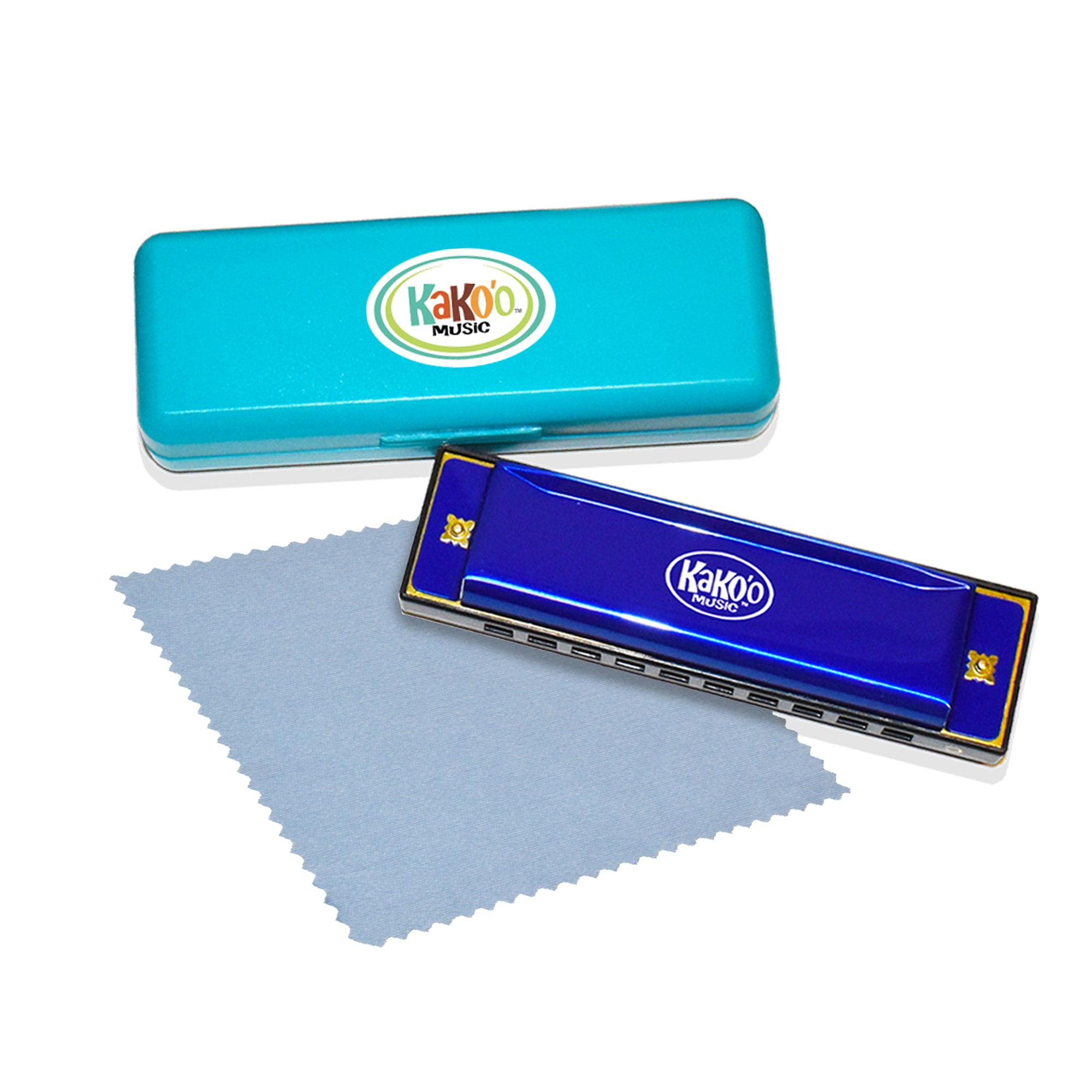 Kako'o: Classic 4" Metal Harmonica - Blue - w/ Storage Case - Standard Size in Scale Of C With 10 Holes, Great for Beginners, Ages 5+