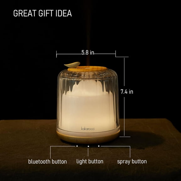 Kakoda Glass Wood Base Ultrasonic Aromatherapy Diffuser 230ml with Bluetooth Speaker & Colorful LED Light for Home Office Large Room