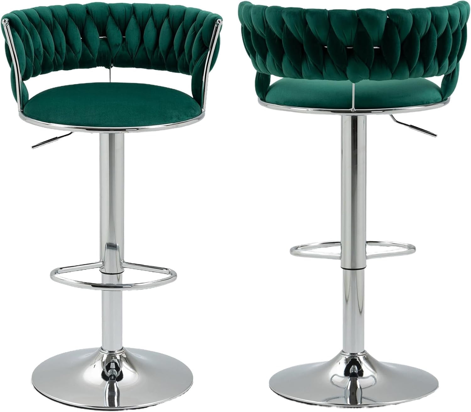 Kakotito 360° Velvet Swivel Bar Stools with Low Back & Footrest