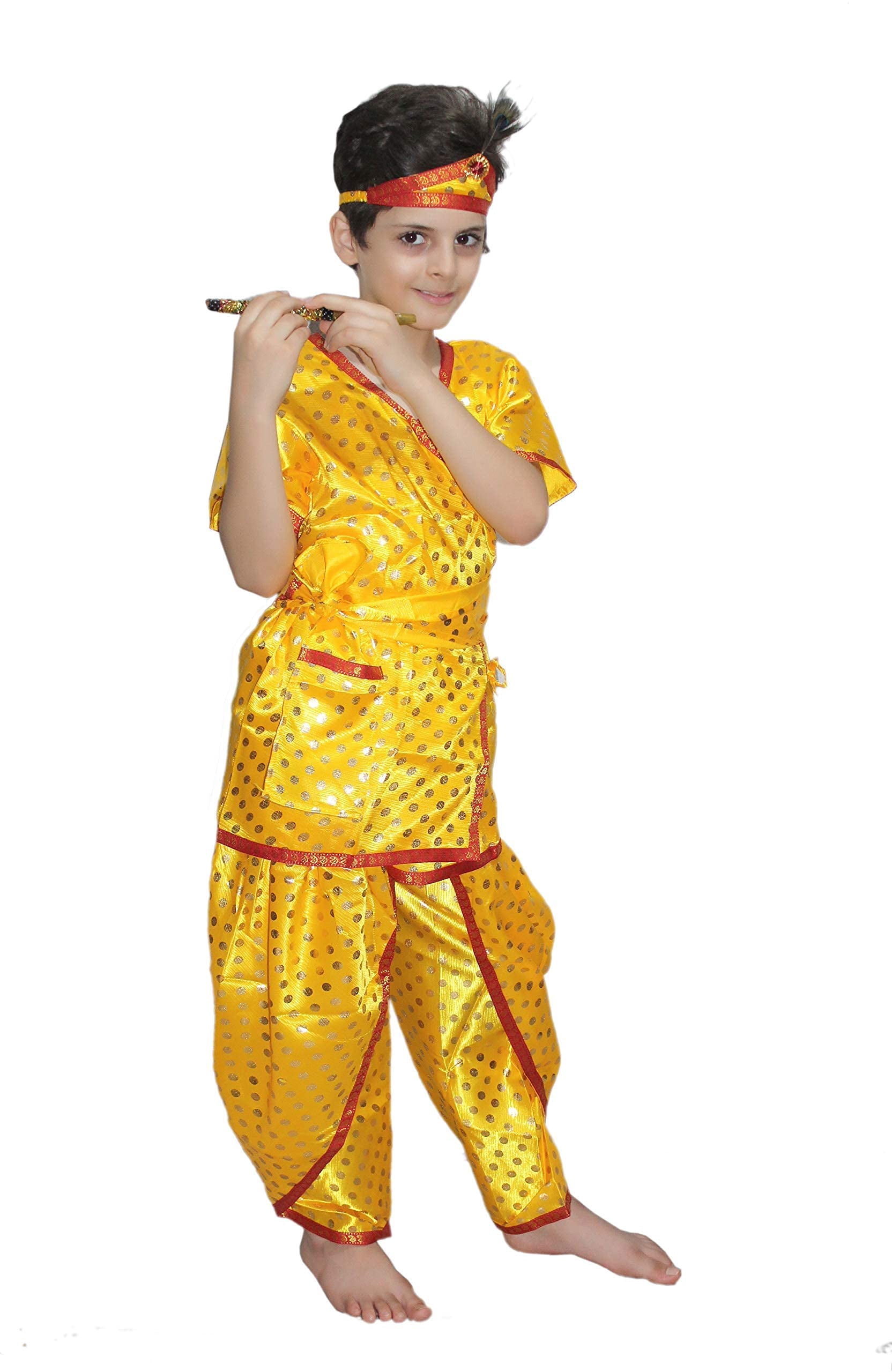 Shri Krishna Fancy Dress Costume For Baby Boy & Girl - Complete Janmashtami Outfit With Accessories