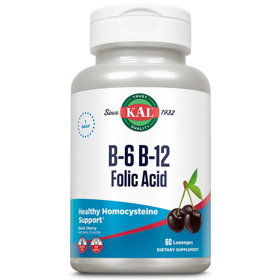 KAL B-6, B-12, and Folic Acid Lozenges | Natural Berry Flavor | Vitamin B Complex | HomoCysteine Formula | Lab Verified for Quality | 60 Lozenges