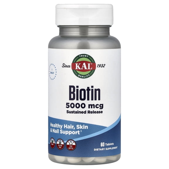 KAL Biotin, Sustained Release, 5,000 mcg, 60 Tablets
