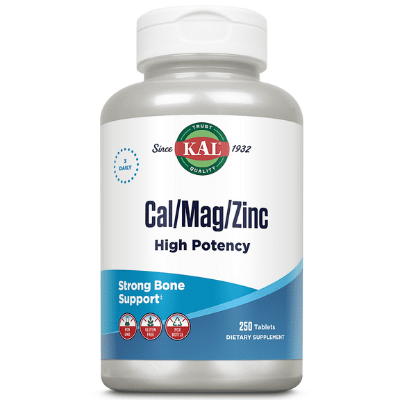 KAL Cal/Mag/Zinc | 1000 mg of Calcium, 400 mg of Magnesium & 15 mg of Zinc | Healthy Bones, Muscle, Heart & Immune Function Support | 250 Tablets