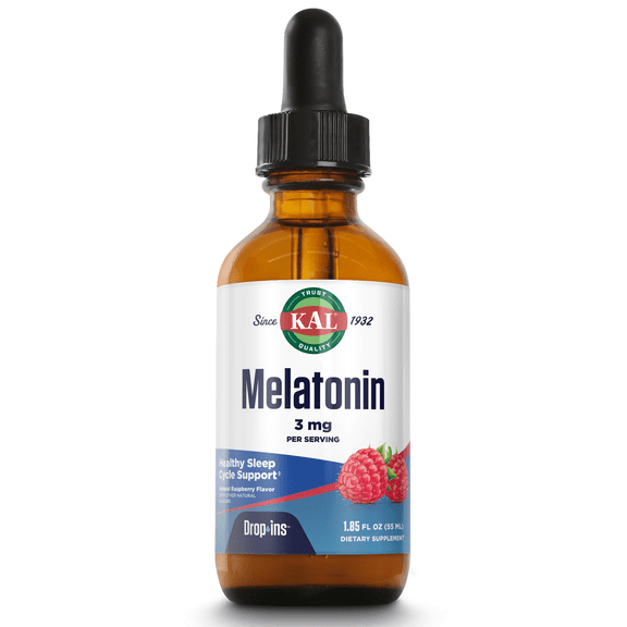 KAL Melatonin DropIns 3mg | Natural Raspberry Flavored Drops | Fast-Acting Formula for Adults | 1.85 Fl. Oz. | Approx. 55 Servings