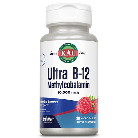 KAL Ultra B-12 Methylcobalamin 10000 mcg ActivMelt | Natural Raspberry Flavor | Healthy Metabolism, Nerves & Red Blood Cell Support | 30 Micro Tablets