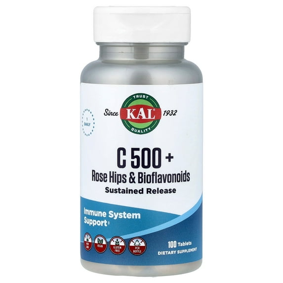 Kal Vitamin C-500mg With Rose Hips and Bioflavonoids 100 Tablet