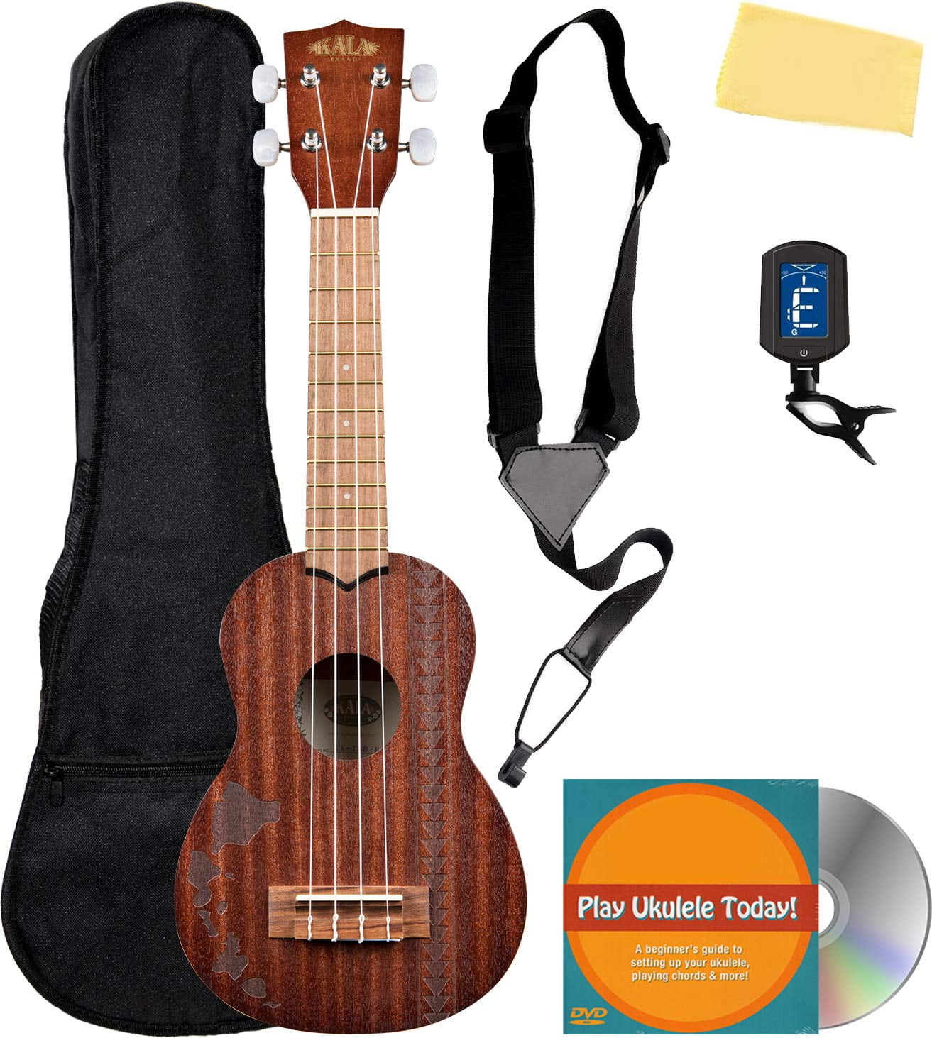 Kala KA-15S-H2 Satin Mahogany Soprano Ukulele - Hawaiian Islands Tattoo w/ Gig Bag