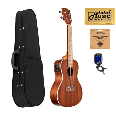 Kala KA-CE Satin Mahogany Concert A/E Ukulele, w/ Soft Case Bundle