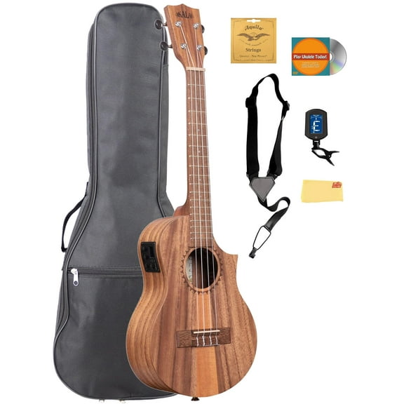 Kala KA-TK-T-CE Teak Tri-Top Tenor Acoustic-Electric Ukulele w/ Gig Bag
