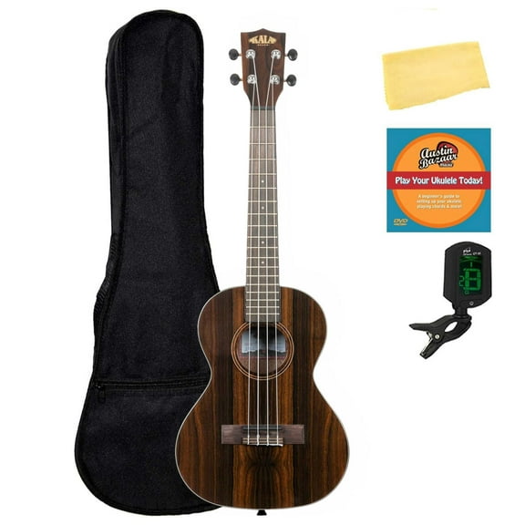 Kala KA-ZCT-T Ziricote Tenor Ukulele Bundle with Gig Bag, Tuner, Austin Bazaar Instructional DVD, and Polishing Cloth