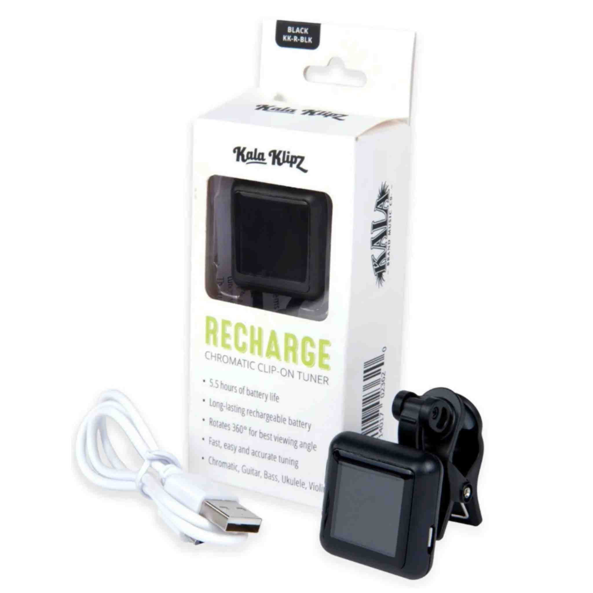 Kala Klipz Rechargeable Chromatic Clip-On Tuner for Guitar/Bass/Violin/Ukulele, Black
