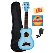 Kala MK-SD Makala Dolphin Soprano Ukulele - Light Blue Burst Bundle with Gig Bag, Tuner, Austin Bazaar Instructional DVD, and Polishing Cloth