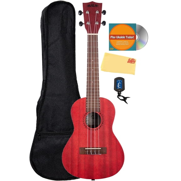 Kala MRT-RED-C, Modern Meranti in Watercolors Ukulele - Adobe Red Concert Bundle with Gig Bag, Tuner, DVD, and Austin Bazaar Polishing Cloth