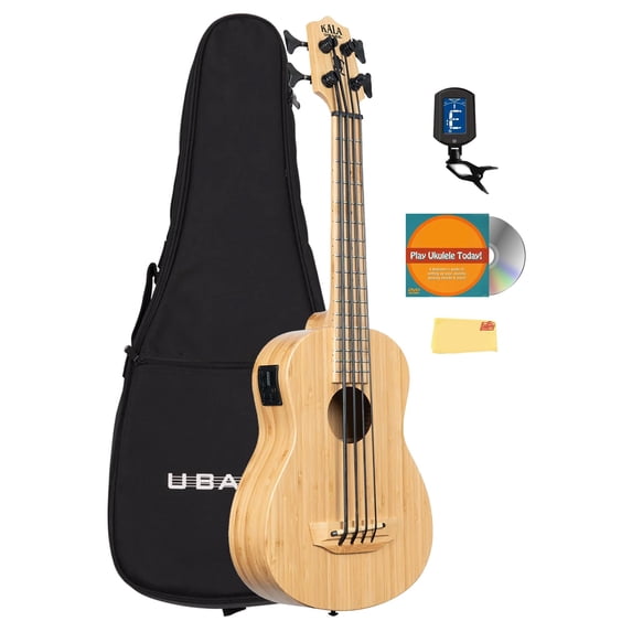 Kala UBASS-BMB-FS Bamboo Fretted Acoustic-Electric U-Bass Bundle with Gig Bag, Tuner, Austin Bazaar Instructional DVD, and Polishing Cloth