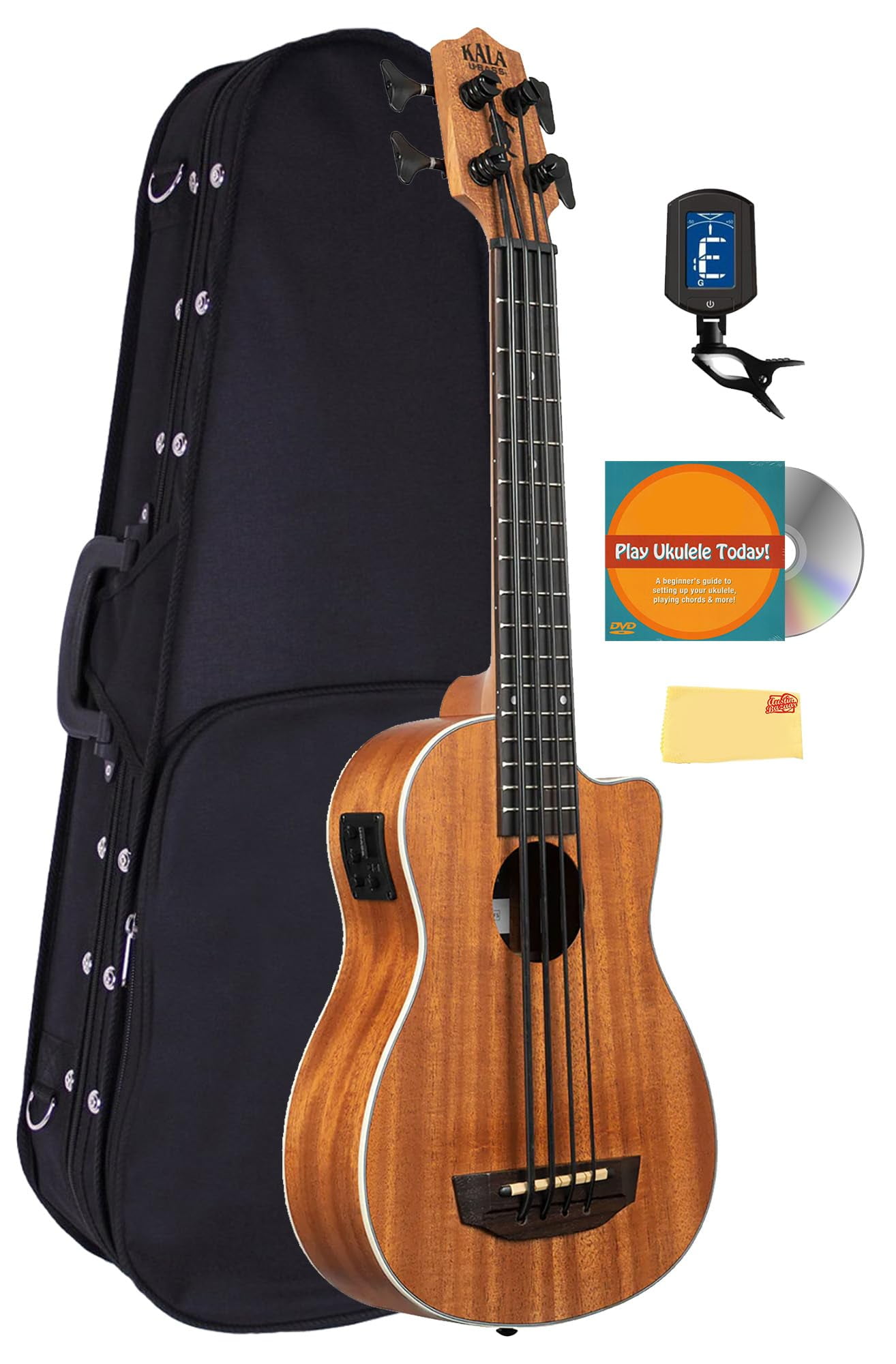 Kala UBASS-SCOUT-FS Scout Acoustic-Electric U-Bass Bundle with Case, Tuner, Austin Bazaar Instructional DVD, and Polishing Cloth
