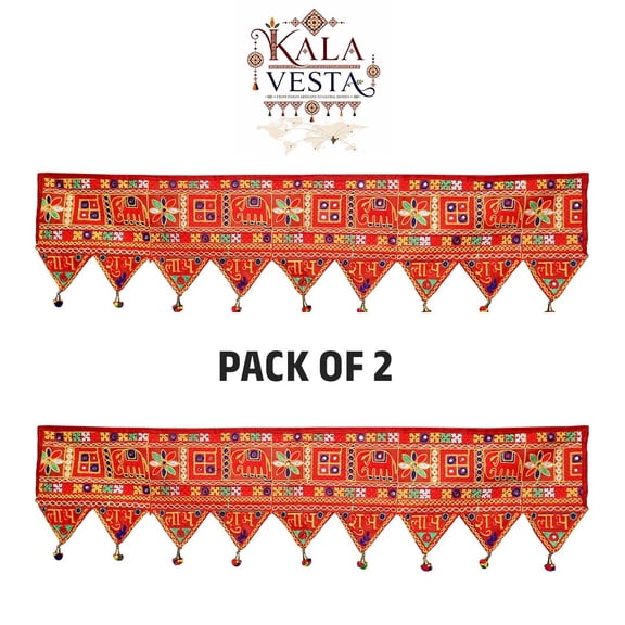 Kala Vesta Traditional Indian Toran (Pack of 2) Subh Labh Embroidered Door Hanging