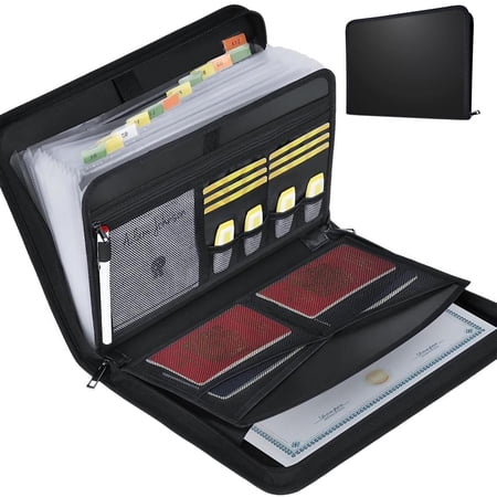 Fireproof Document Organizer with 12 Pockets,Waterproof Accordion File Folder for Home & Office,Fireproof File Holder for Important Papers,Certificates,Photos/A4-Size,Black