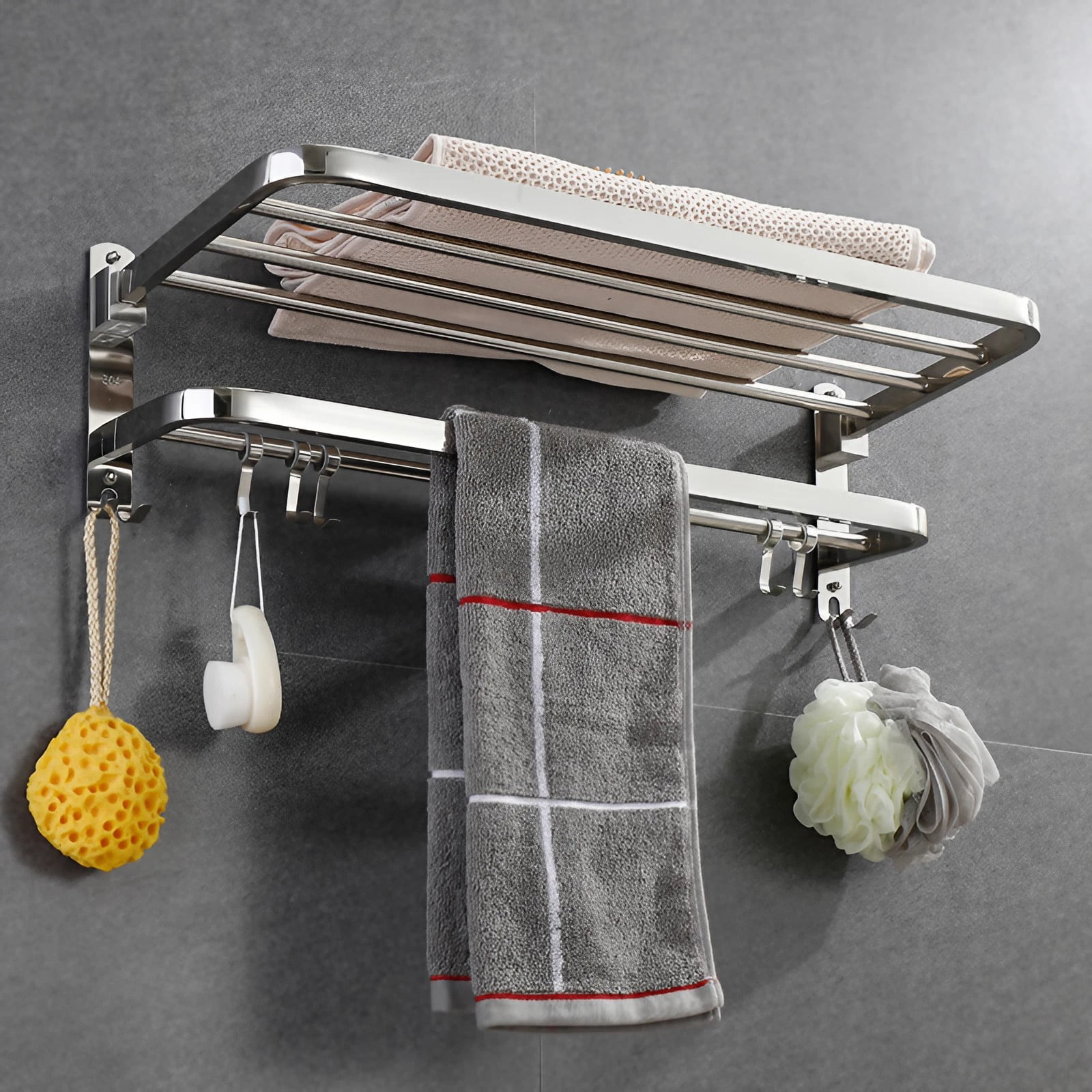 Kalageen 24-Inch Stainless Steel Bathroom Towel Rack, Foldable Wall ...