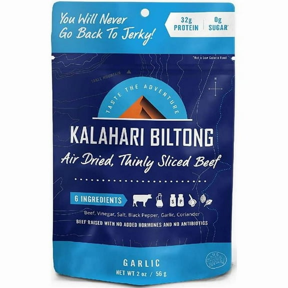 (Price/case)Kalahari Biltong Garlic Air-Dried Sliced Beef - Case of 8 - 2 OZ