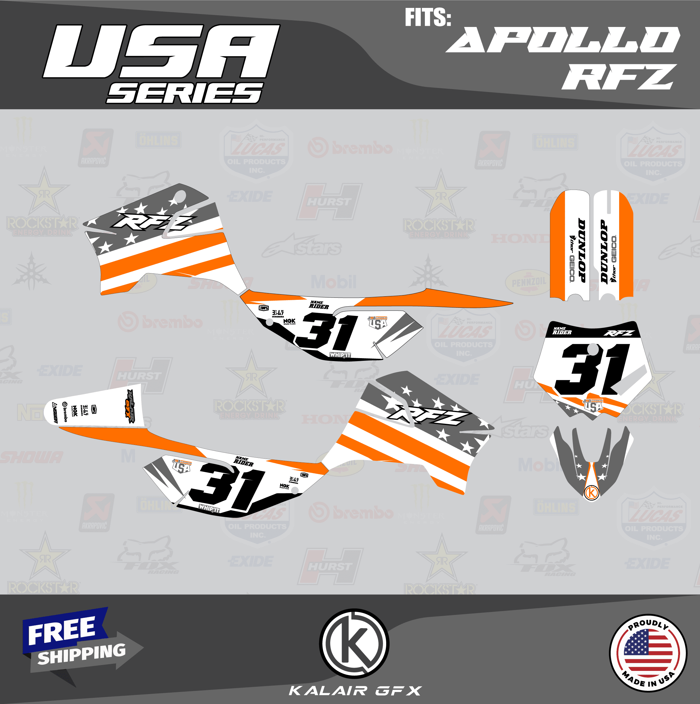 Apollo Rfz Racing Graphics Kit Kalair GFX Graphics Kit for Apollo RFZ X4-X6 X14-X19 (All Years) Usa ...