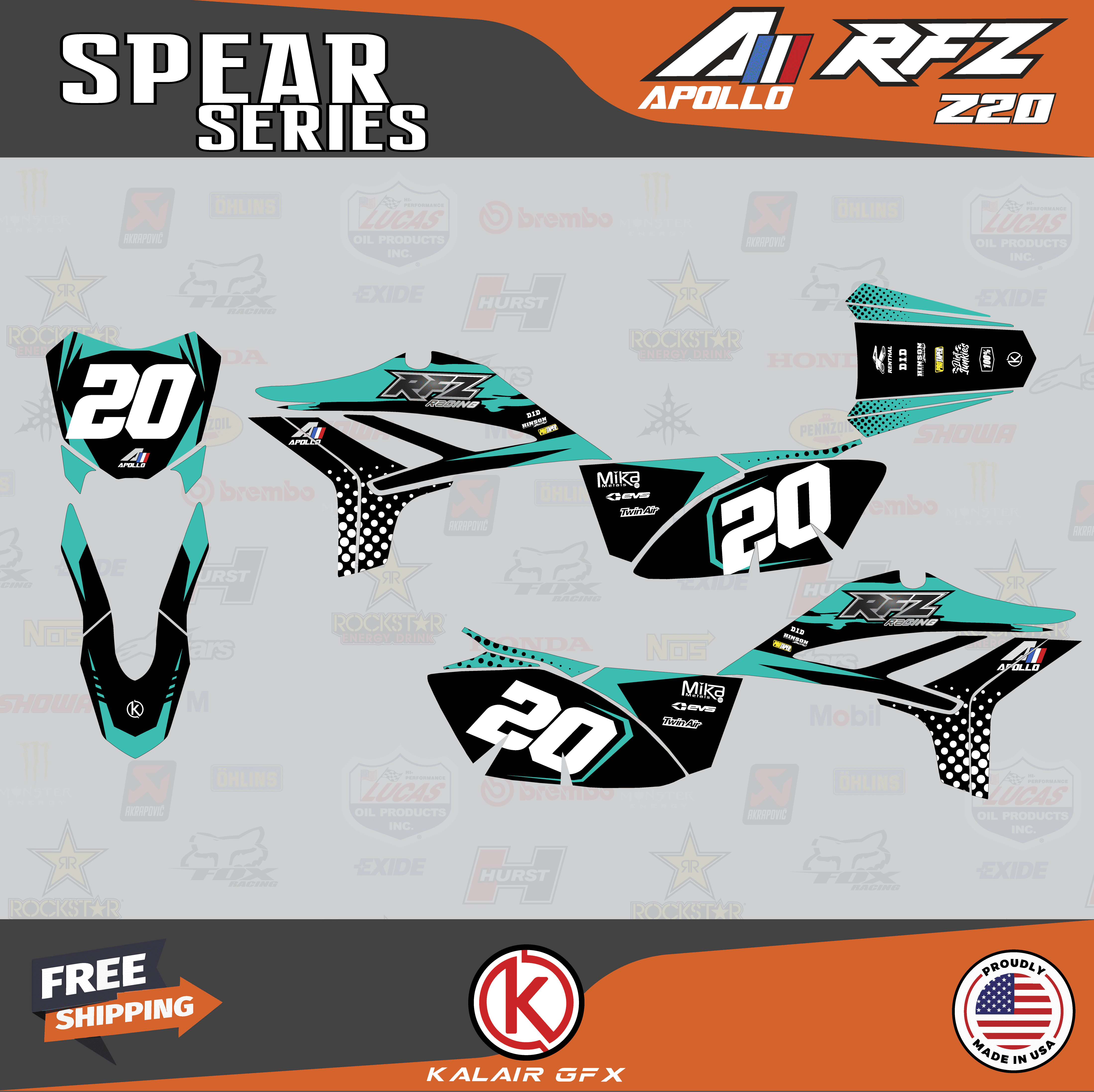 Apollo Rfz Racing Graphics Kit Kalair GFX Graphics Kit for Apollo RFZ Z20 Z40 (All Years) Spear Series ...