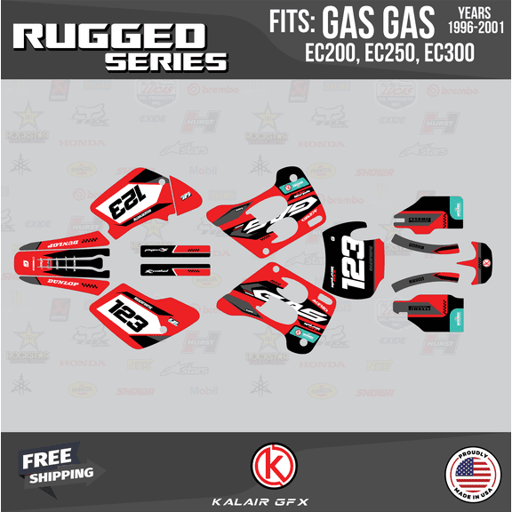 Kalair GFX Graphics Kit for Gasgas EC200,EC250,and EC300 (1996-2001) Rugged Series