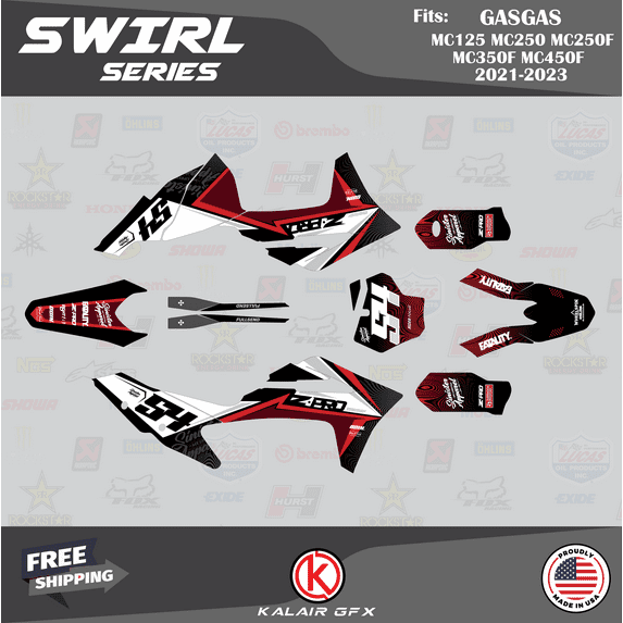 Kalair GFX Graphics Kit for Gasgas MC125, MC250, MC250F, MC350F, and MC450F (2021+) Swirl Series