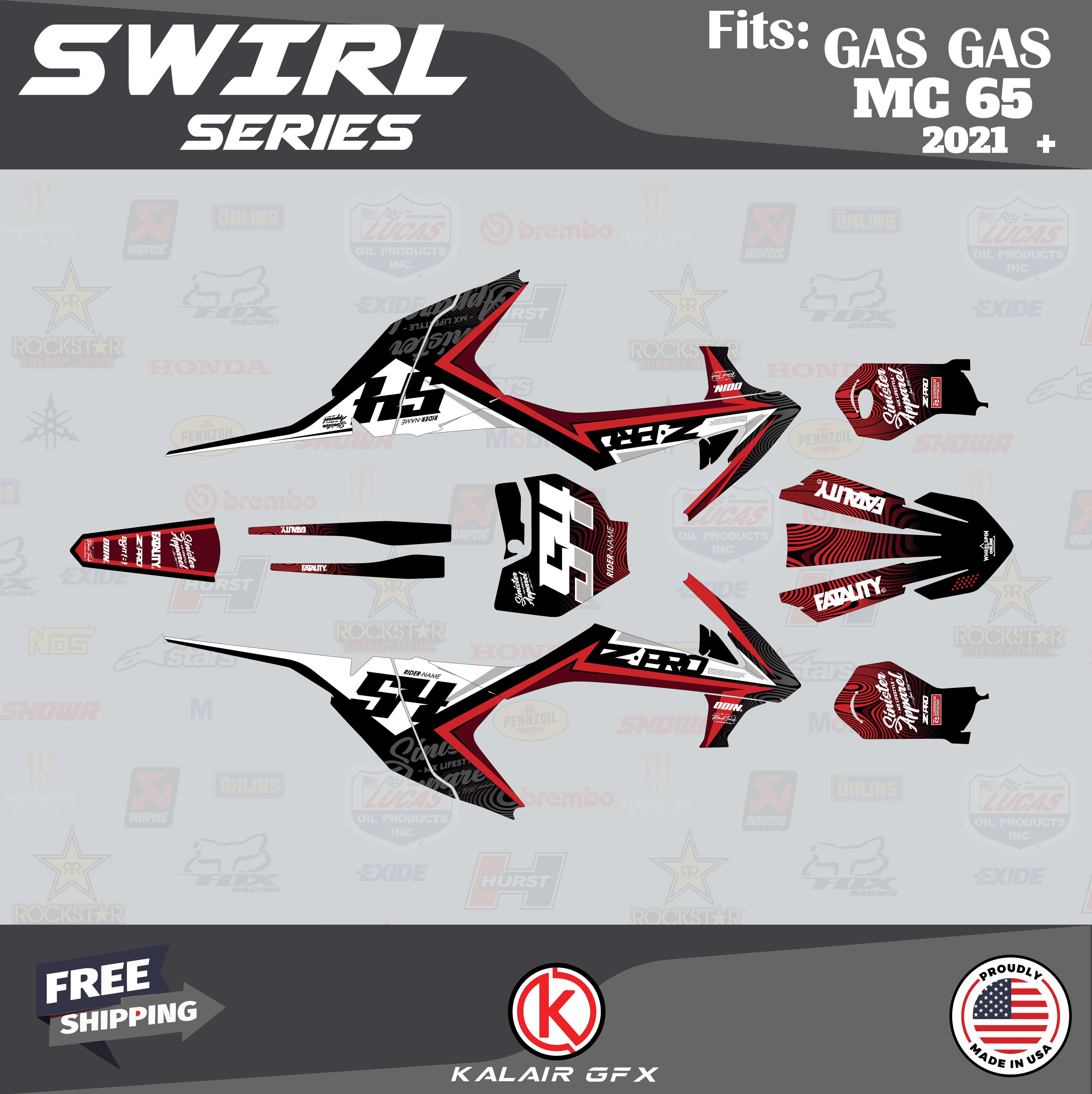 Kalair GFX Graphics Kit for Gasgas MC65 (2021-2023) Swirl Series ...