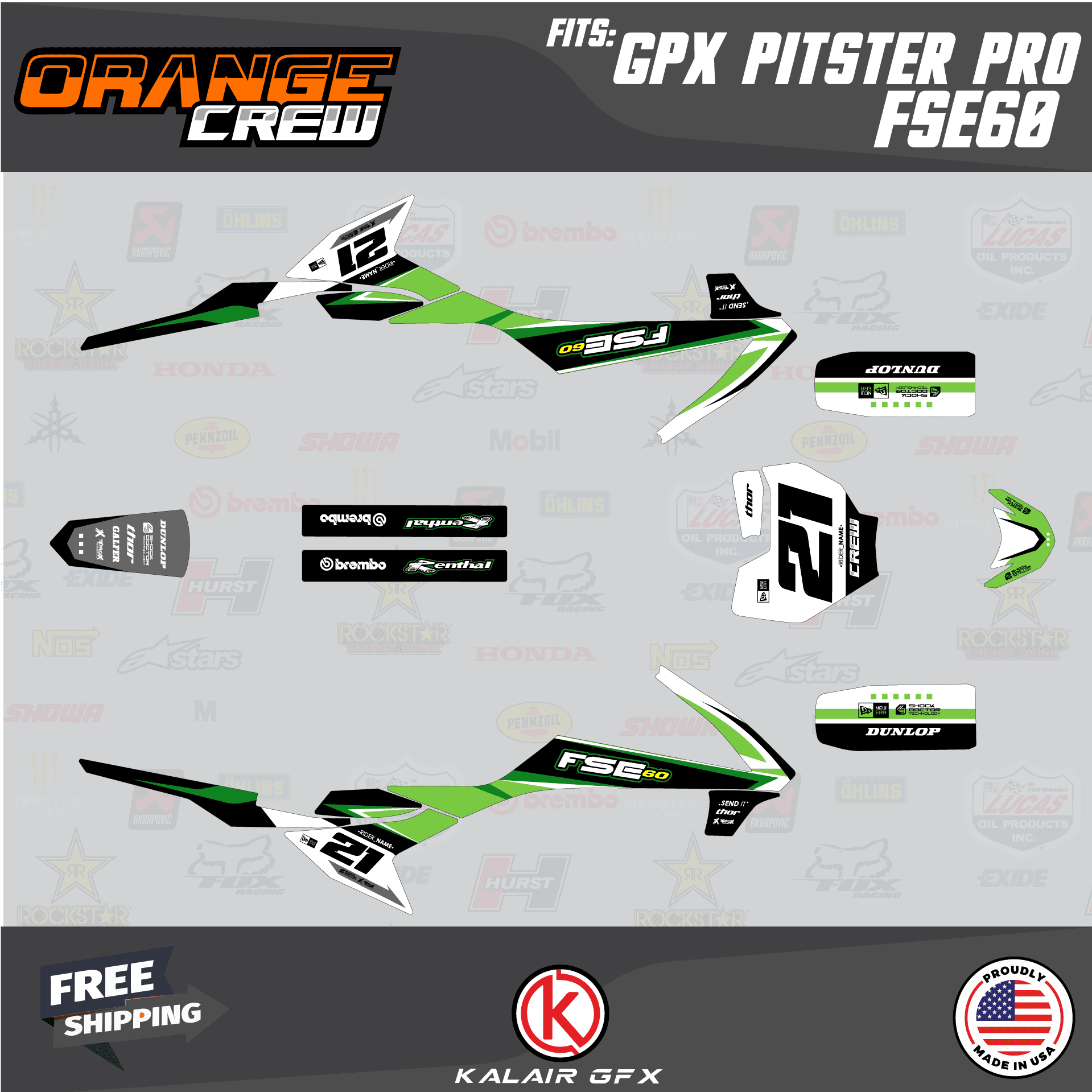 Faf Graphics Kalair GFX Graphics Kit for Gpx PITSTER PRO FSE60 (All Years) Orange ...